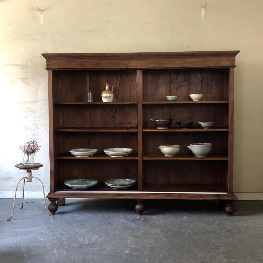 V-590♯W194×D45×H164 特大!アンティークガラスキャビネット チーク材