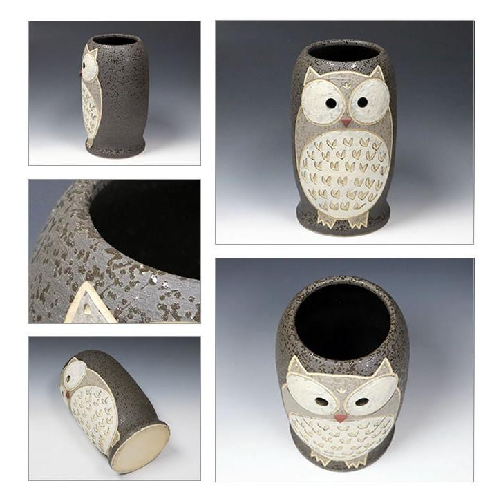 傘立て 陶器 信楽焼 おしゃれ ふくろう スリム フクロウ 傘入れ モダン