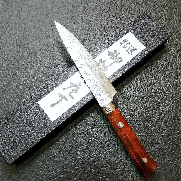 佐治武士作 銀嶺 VG10十字鎚目 ダマスカス鋼31層 ペティ包丁 135mm