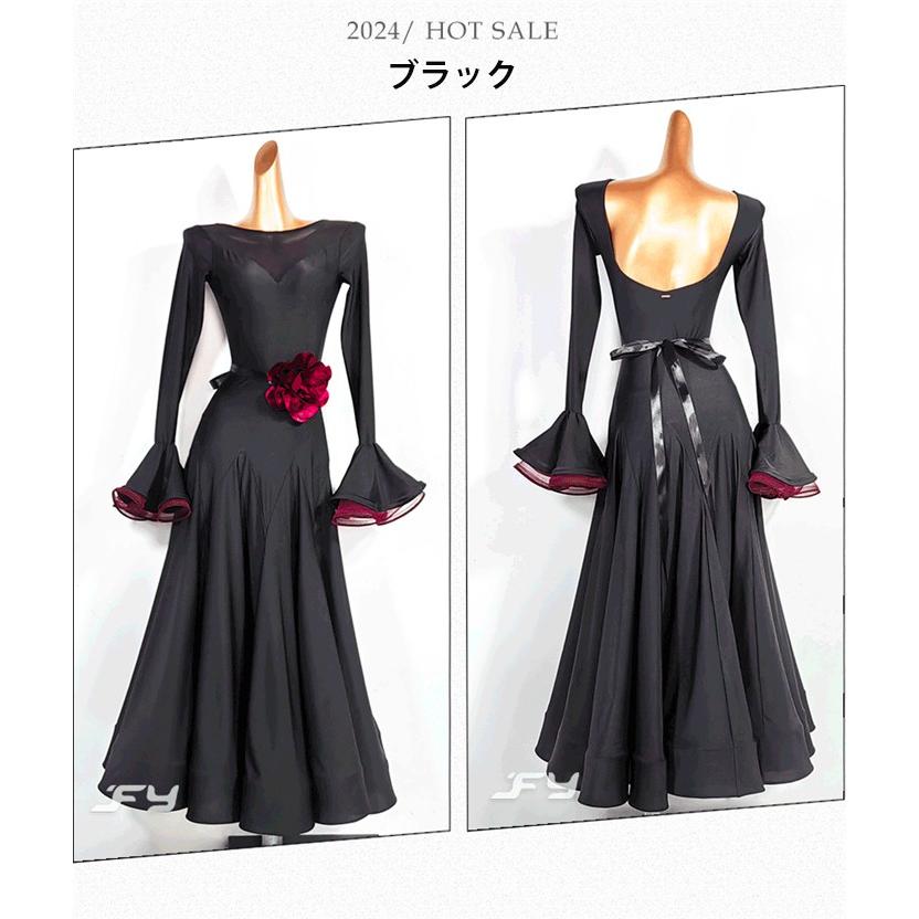 社交ダンスドレス モダンドレス 黒 赤 社交ダンス衣装 社交ダンス 長袖