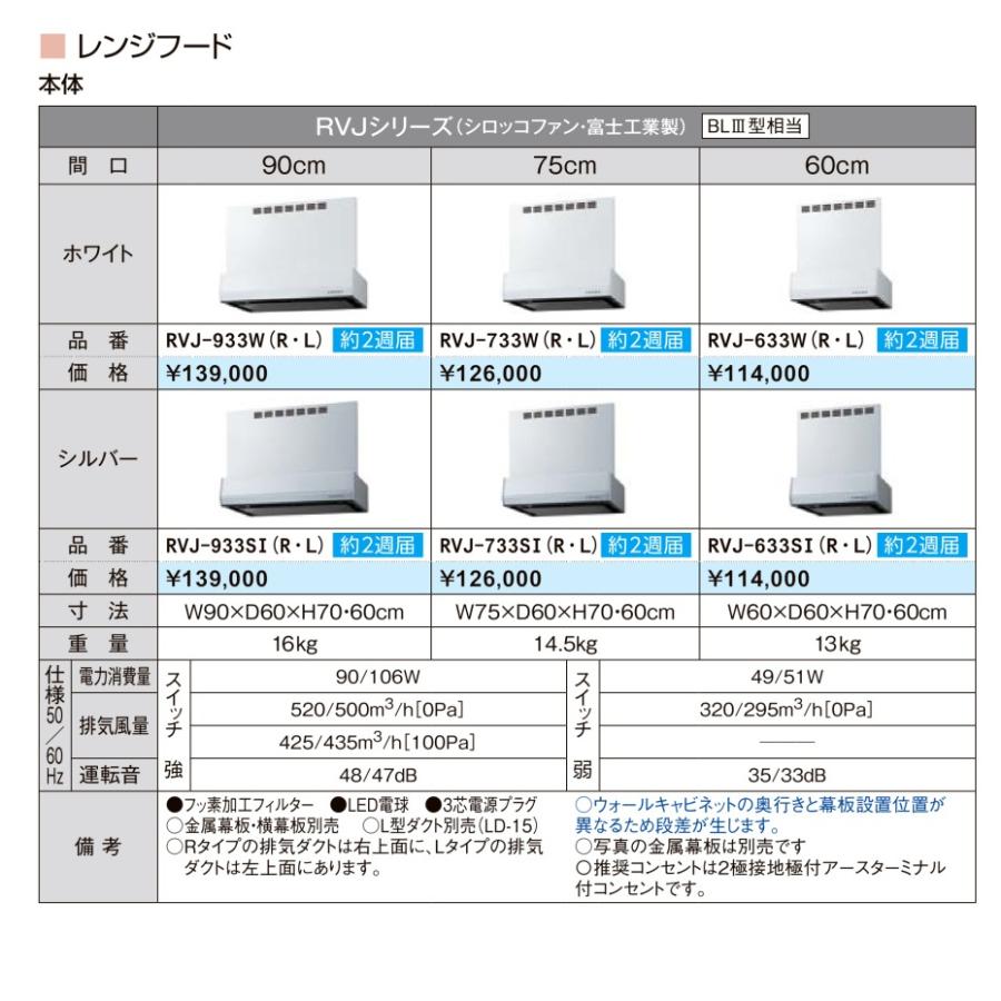 サンウェーブ 共通機器 レンジフード(RVJシリーズ/シロッコファン