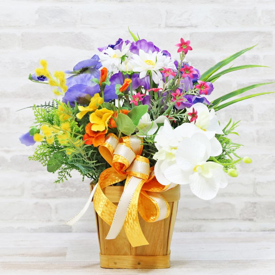 造花 デンファレとヴァイオレットパンジーのアレンジ シルクフラワー