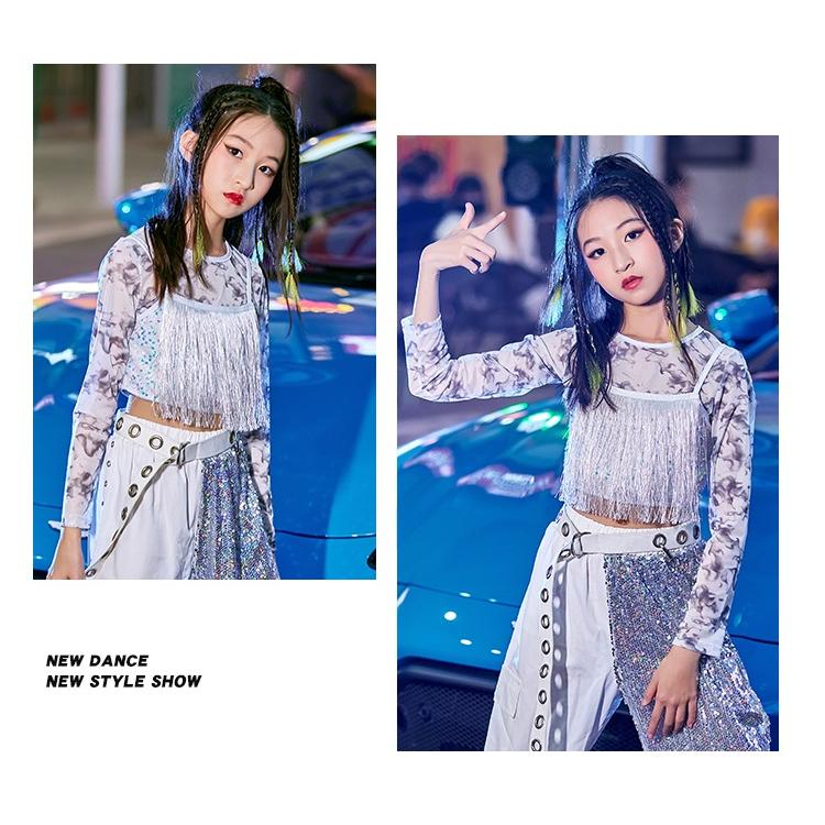 スパンコール ダンス衣装 キッズ セットアップ ガールズ ヒップホップ