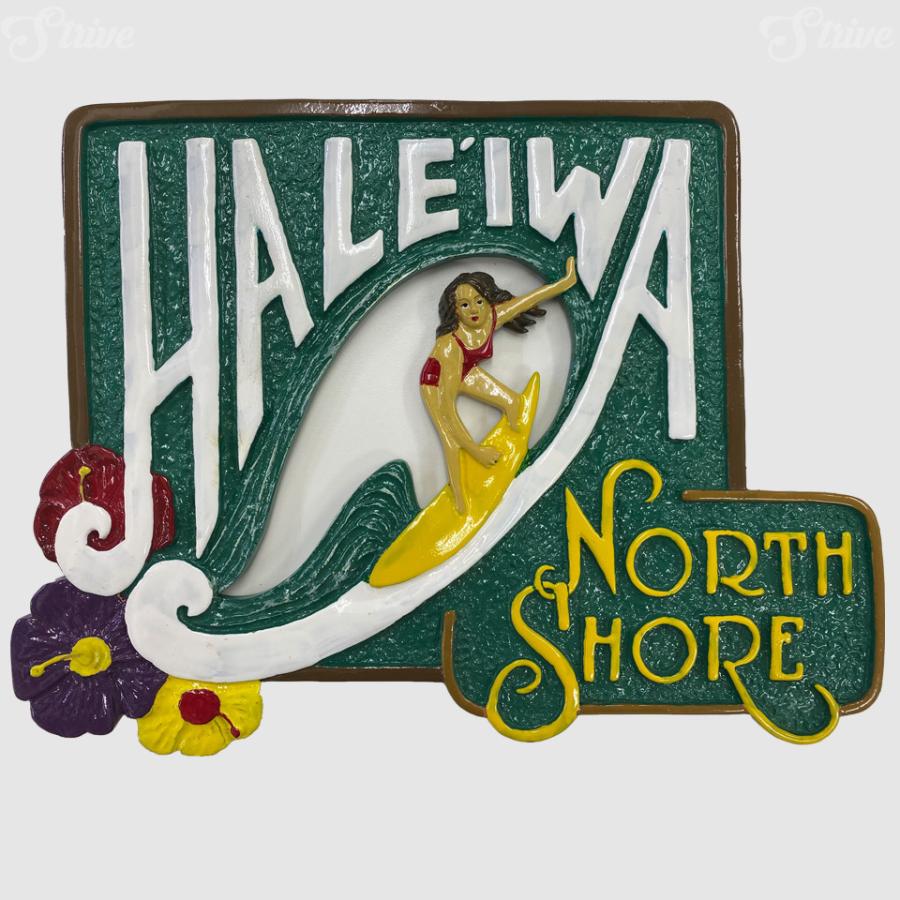 ハレイワ 看板 ノースショア 木彫りのハワイアンサインボード ハワイの