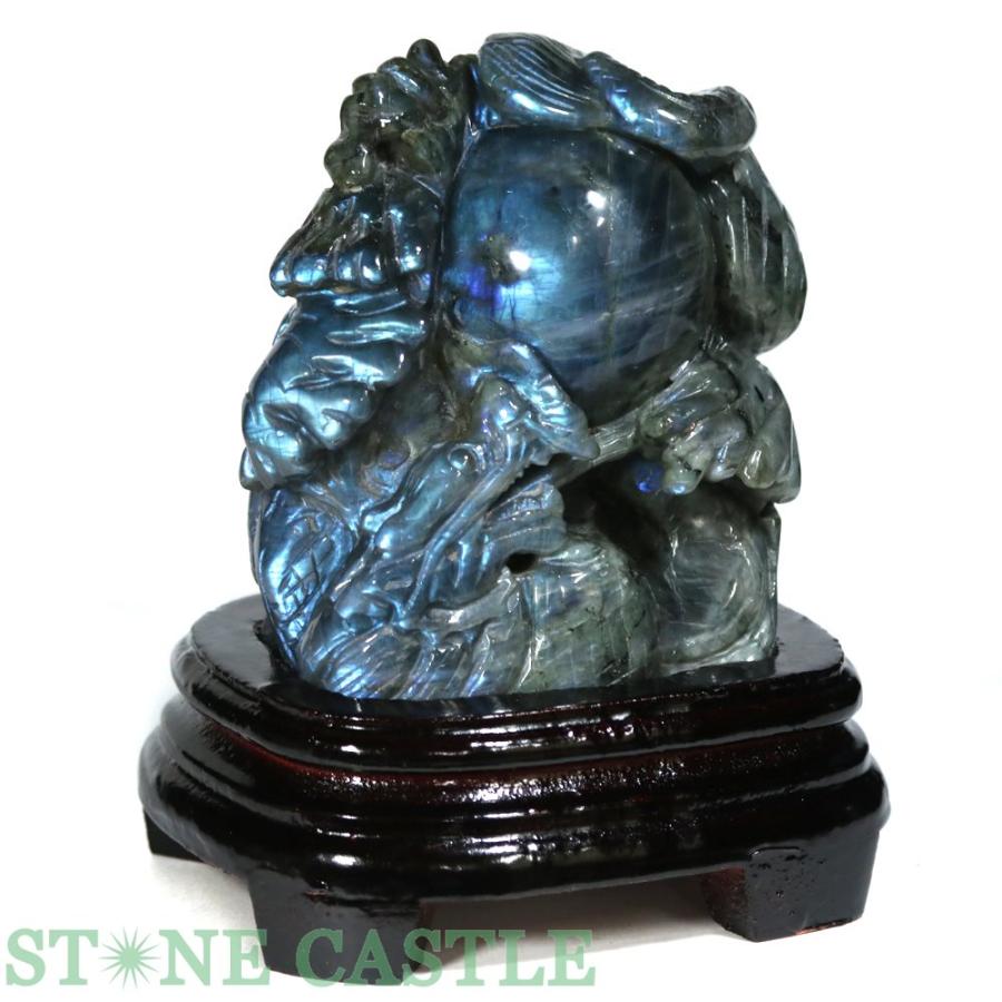 石流通センター 一点物 天然石 彫刻置物 龍 ラブラドライト (台付) No