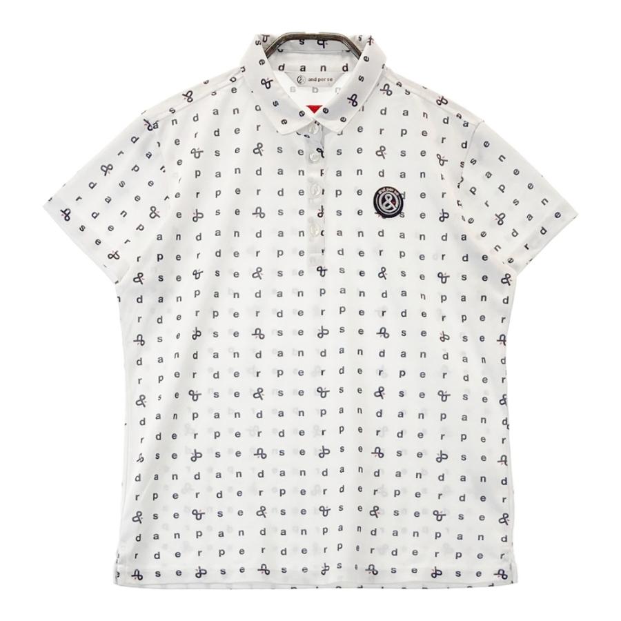 AND PER SE アンパスィ 半袖ポロシャツ ワッペン 総柄 ホワイト系 L