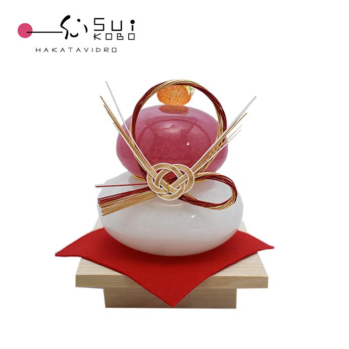 紅白ガラスの鏡餅大 KM-5 博多びーどろ粋工房 贈答品 ギフト お祝い