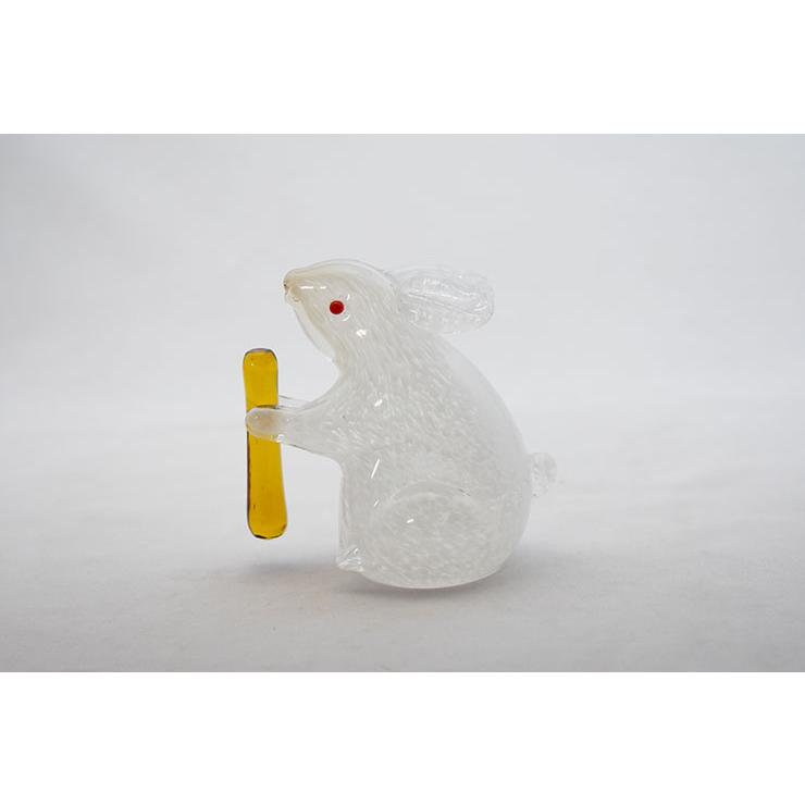 干支 卯（うさぎ）月と餅つきウサギ SE-046 2023年 : ガラス工房粋工房