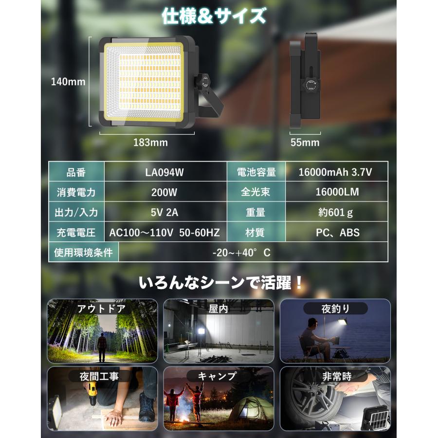 2026進化モデル】SUKITEN 投光器充電式led 屋外 作業灯 200W/16000lm