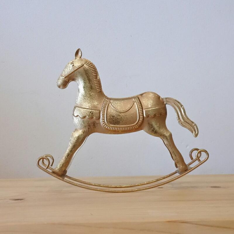 木馬 オブジェ ロッキングホース 木製 馬 置物 ロッキンゴールドホース