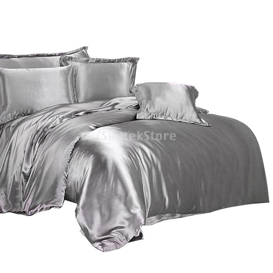 ソリッドカラーサテンシルク寝具の掛け布団カバーセット、クイーン