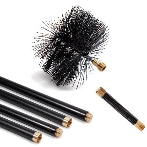煙突掃除ワイヤーブラシ200mmとポリプロピレン製ロッド4本とスプリング