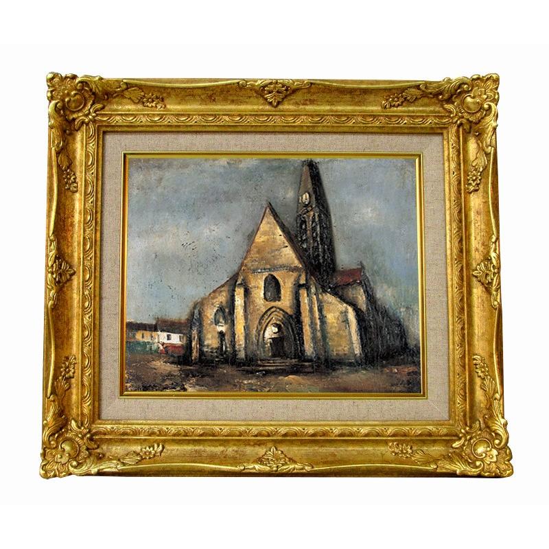 世界の名画 佐伯 祐三 パリの教会 ジクレーキャンバス複製画 豪華額装