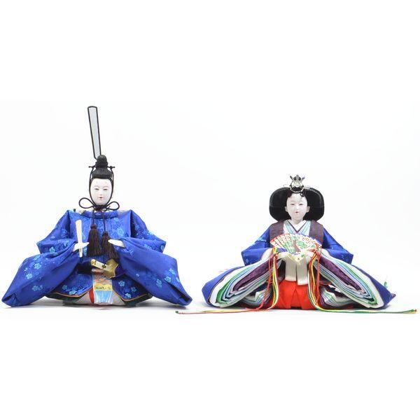 ひな人形 7点セット 親王飾り きよら十番 スカイブルー 小梅 二曲一双