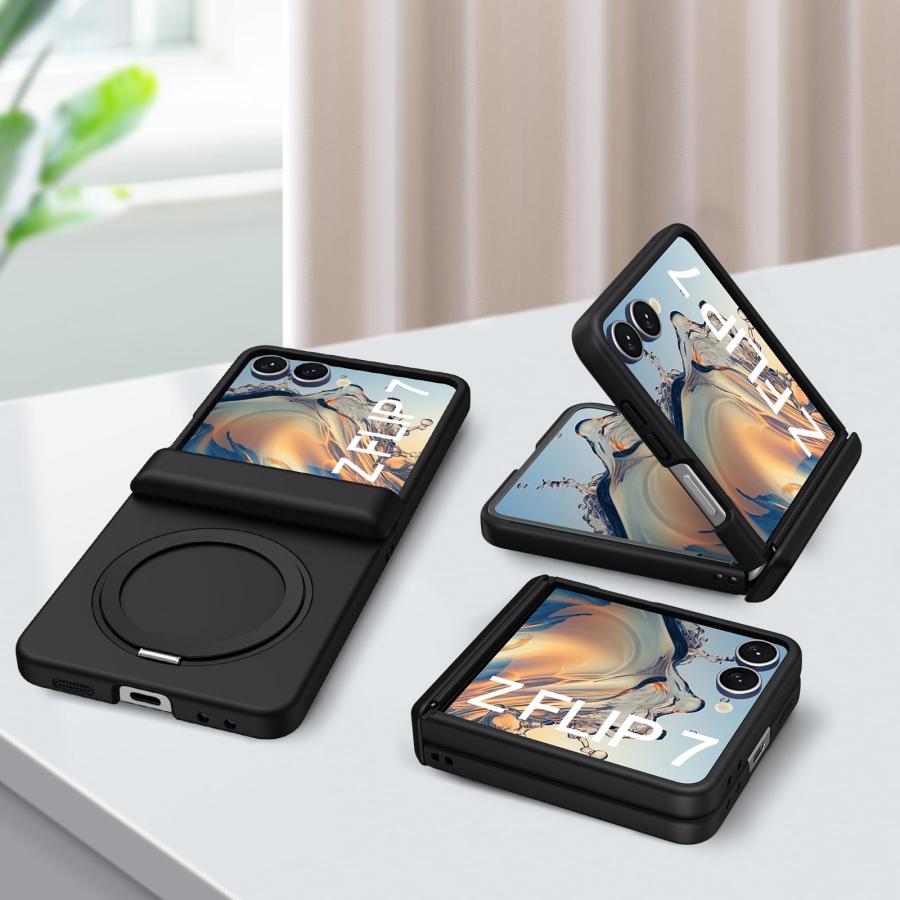 Galaxy Z Flip 7ケース スタンド機能 ブラック MagSafe対応 マグネット