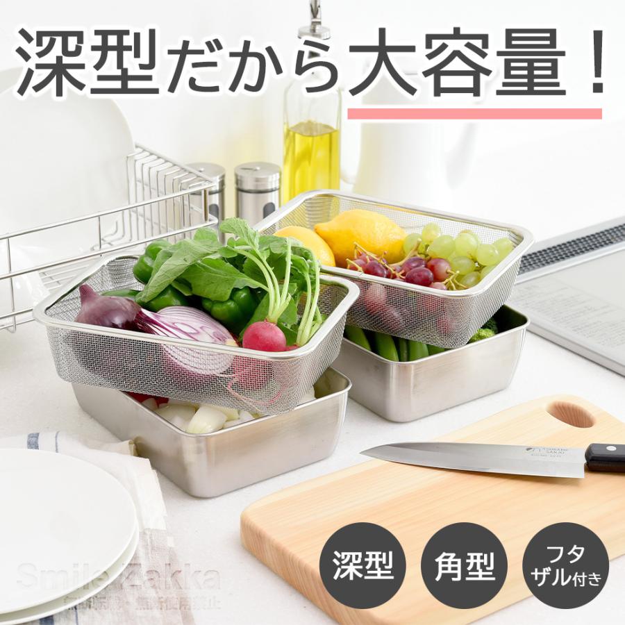 アーネスト（Arnest） 蓋付き深型ステンレスバット・角型ザルセット