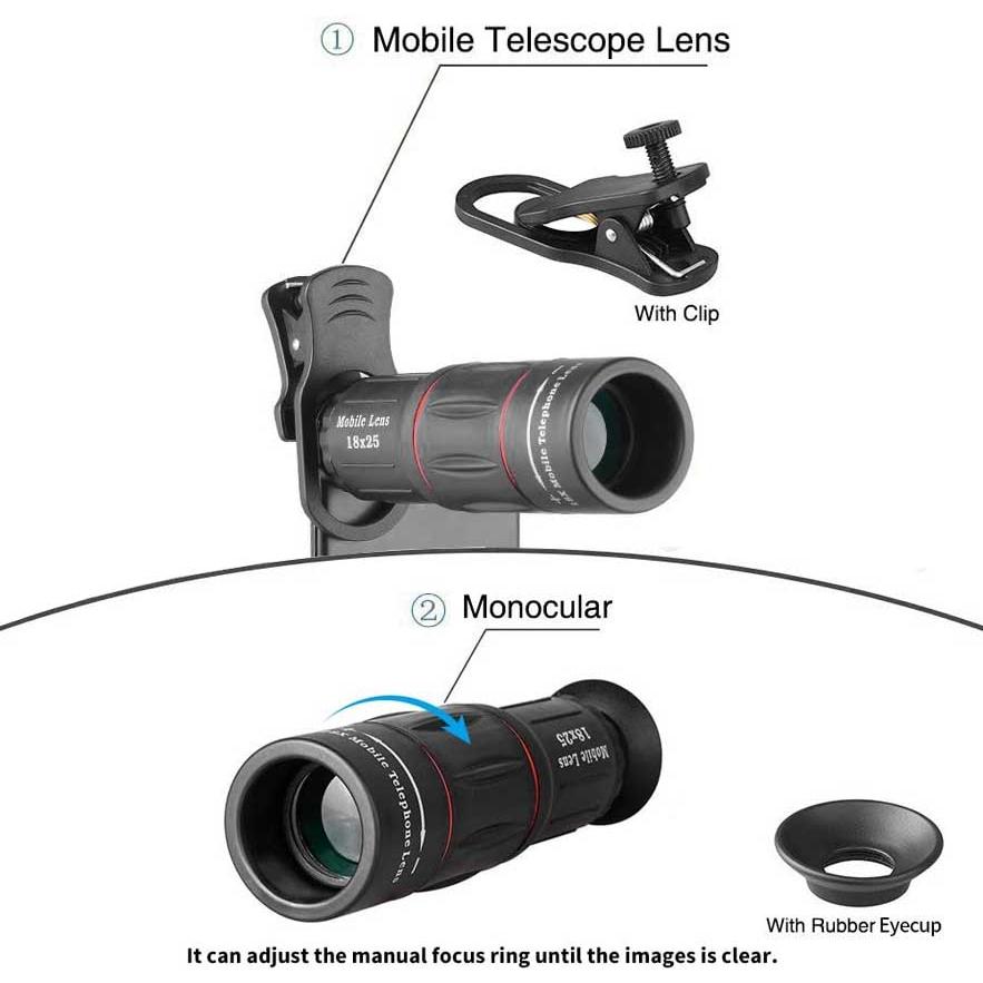 HD18X スマホ望遠レンズ スマホレンズ カメラクリップ式 自撮りレンズ