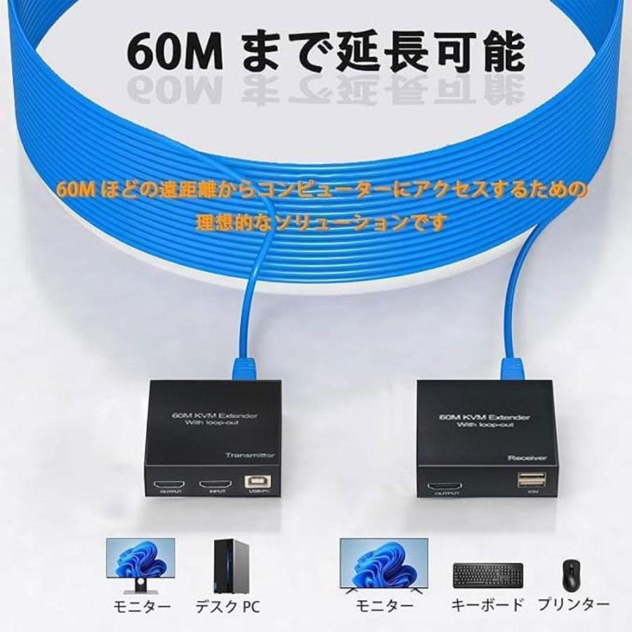 HDMI USB KVM Extender エクステンダー 60m延長 分配 延長器 1080P