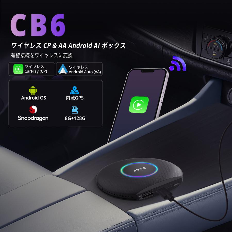 ATOTO CB6A-J-BK ワイヤレス carplay AI Box】atoto ワイヤレス接続