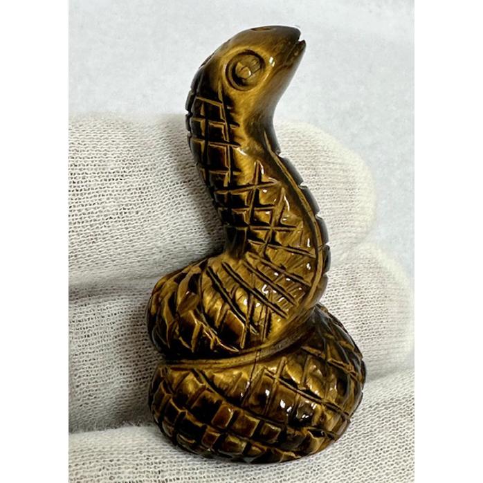 天然石太極石の蛇 2個セット 置物 彫り物G.530 タイガーアイ マグネ