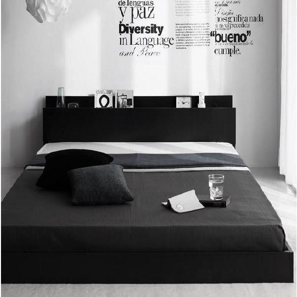 シングルベッド 棚・コンセント・マットレス付き フロアベッド