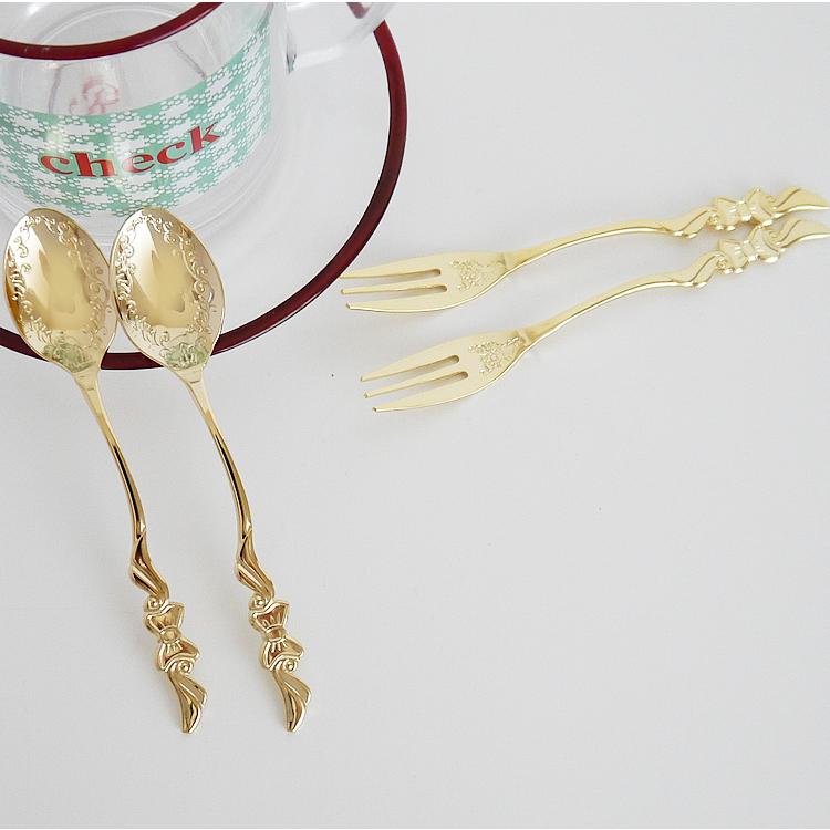 カトラリー 2本セット コーヒースプーン ヒメフォーク ゴールドリボン