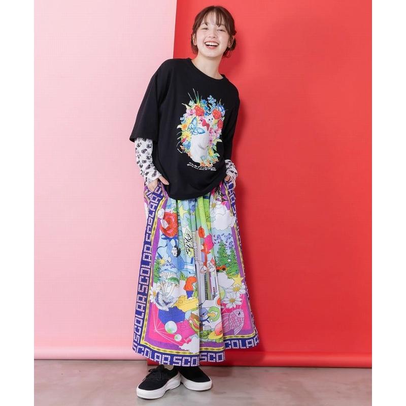 ScoLar（スカラー） スカート 新作 161627 レトロスカーフ柄ワッシャー