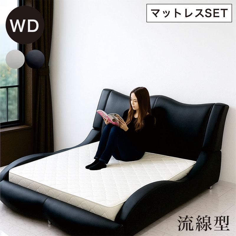 ダブルベッド マットレス付き 合皮レザー フロアベッド ロータイプ