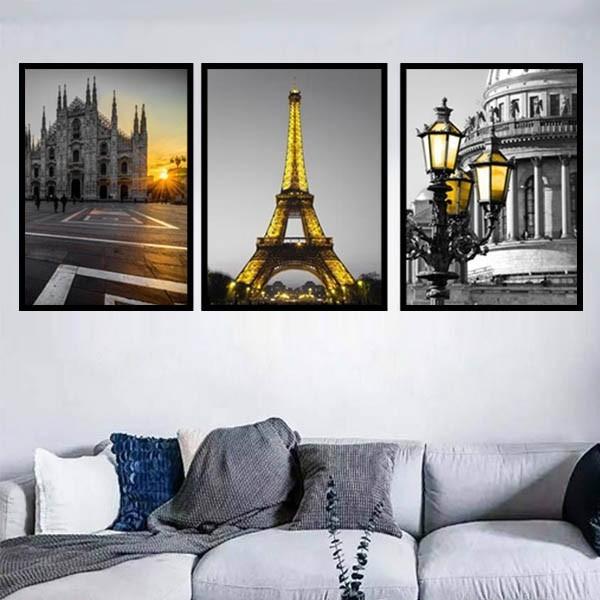4枚セット 33×43cm アートパネル 枠付きフレーム絵画 パリ 町並み