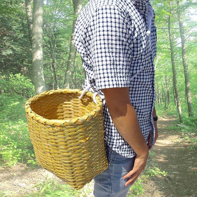 竹製 万能腰籠 紐付き 直径25cm×高さ28cm 収穫かご 竹籠 渋Y H : 農業