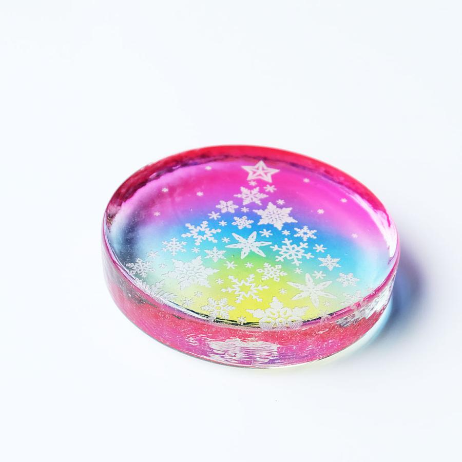 ガラス製ペーパーウェイト 雪の結晶クリスマスツリー 専用スタンド付き