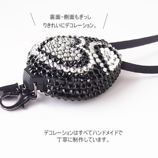 ネックストラップ デコ （リール式）ダブルハート プッチ風 ブラック