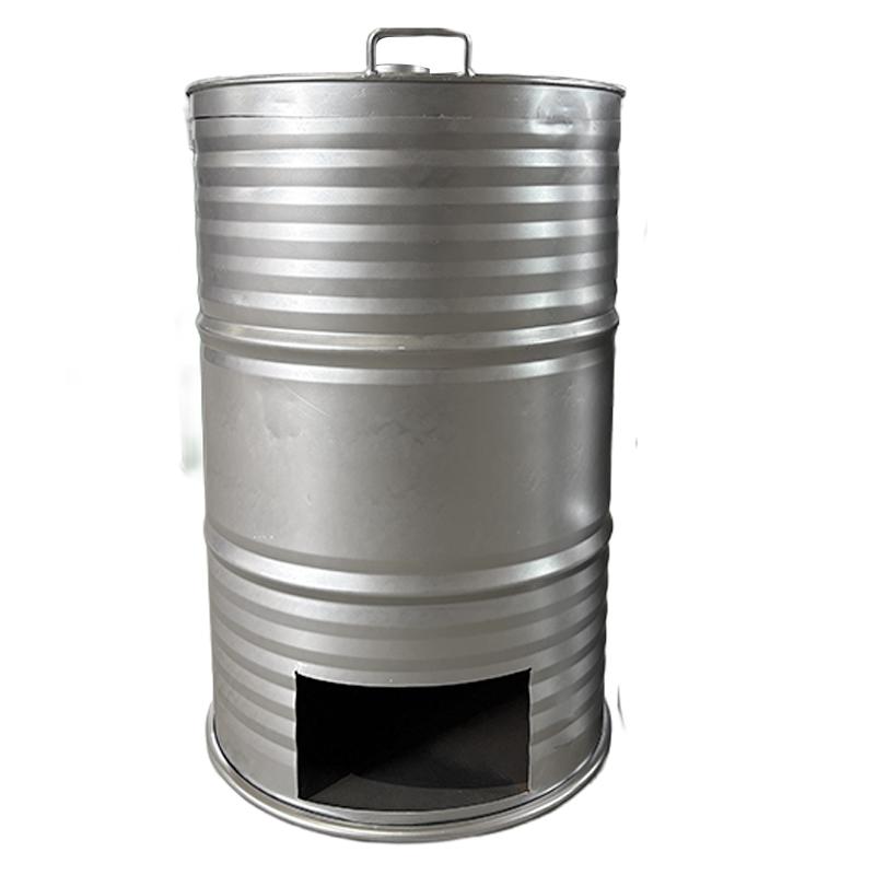 ドラム缶焼却炉 フタ付き 煙突なし カラー2色 シルバー グリーン 200L