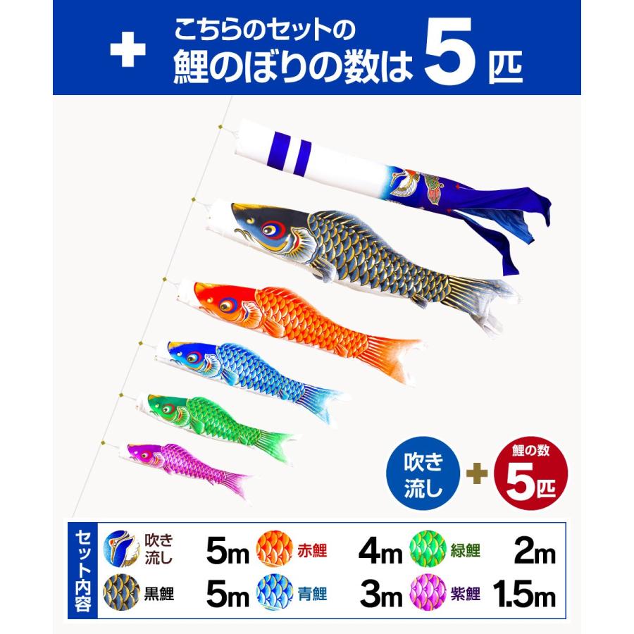 ぷりふあ 鯉のぼり 庭用 こいのぼり 彩光鯉 SIRIUS 5m 8点セット 庭園