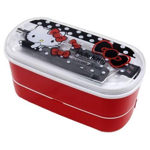 ハローキティ 2段箸付きランチボックス（お弁当箱） 「ドットリボン