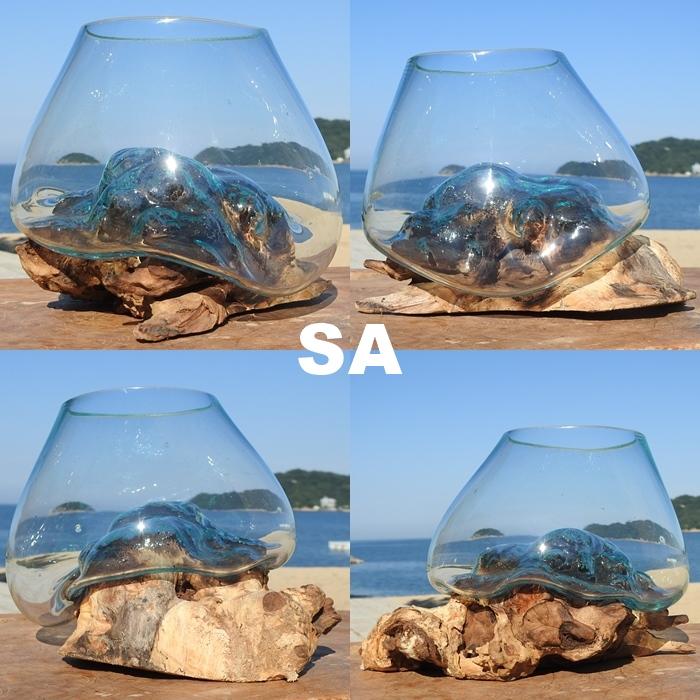 吹きガラスと天然木のオブジェ S20 金魚鉢 メダカ水槽 花瓶 流木ガラス