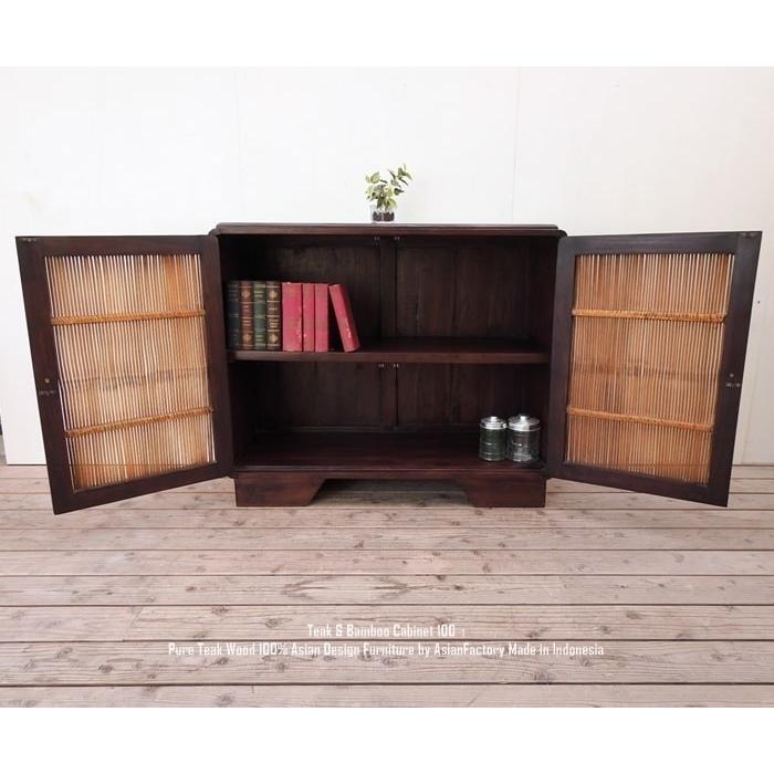 チーク＆バンブーキャビネット 100cm ウッドキャビネット 箪笥 竹家具