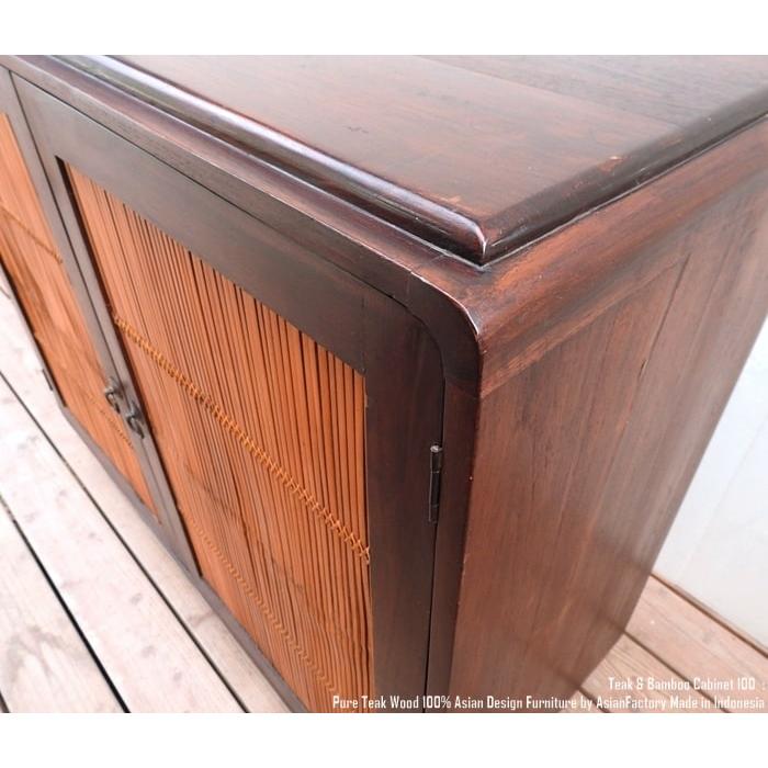 チーク＆バンブーキャビネット 100cm ウッドキャビネット 箪笥 竹家具