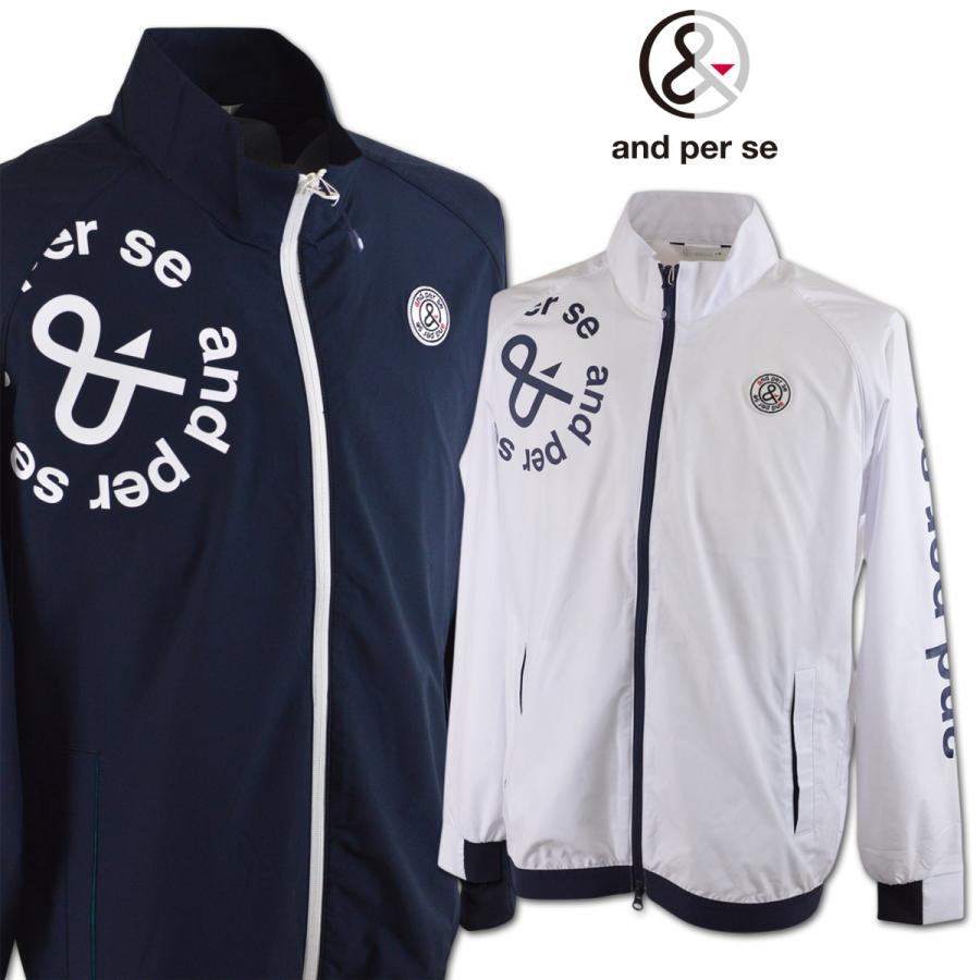 and per se（アンパスィ） ブルゾン ゴルフウェア メンズ 春夏用 白 紺