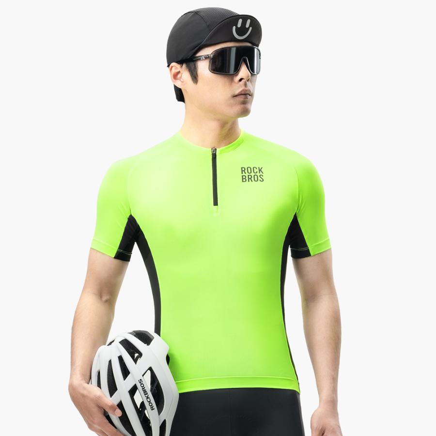 ROCKBROS サイクルジャージ 半袖 蛍光 ネオン 安全 視認性 立体