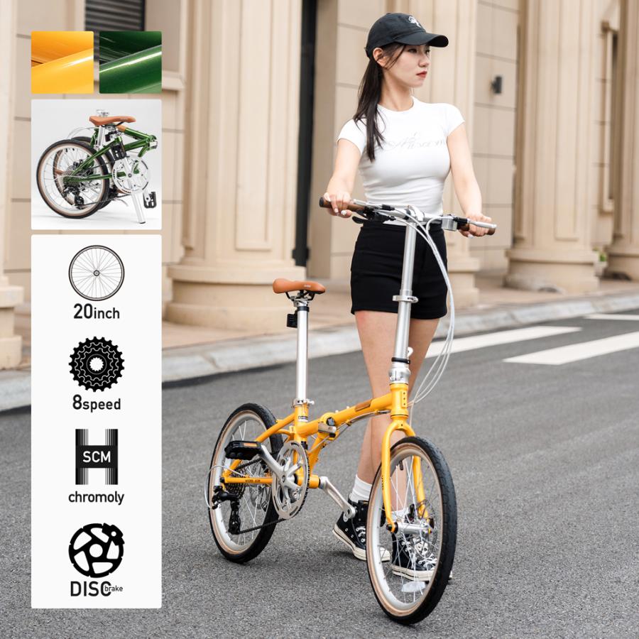 ROCKBROS 折りたたみ自転車 20インチ ミニベロ 8段変速 クロモリ