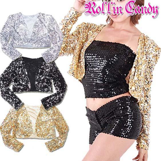ダンス衣装・ステージ衣装！スパンコール長袖ボレロ/カーディガン