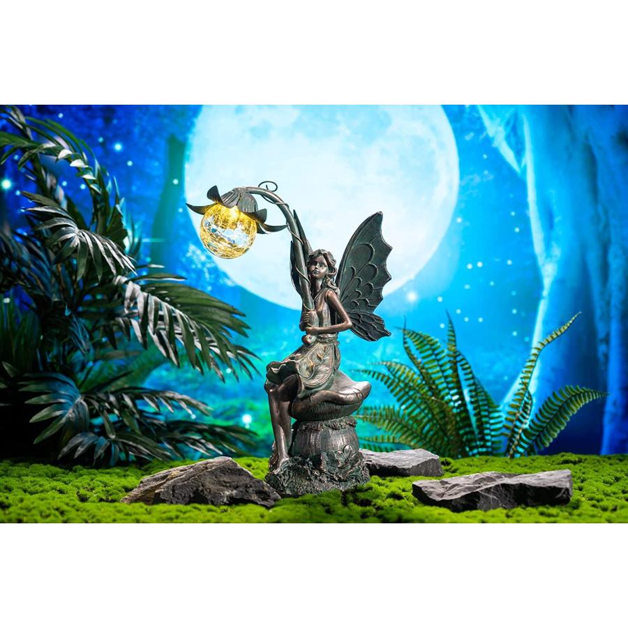 ガーデン装飾 フェアリー 妖精の彫像、庭の置物装飾、ソーラー