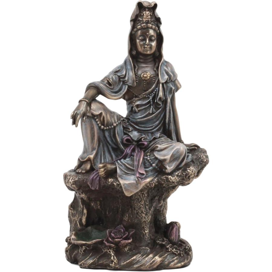 水月観音菩薩ブロンズ風仕上げ彫像高さ約17.8cm不滅の慈悲 仏教工芸