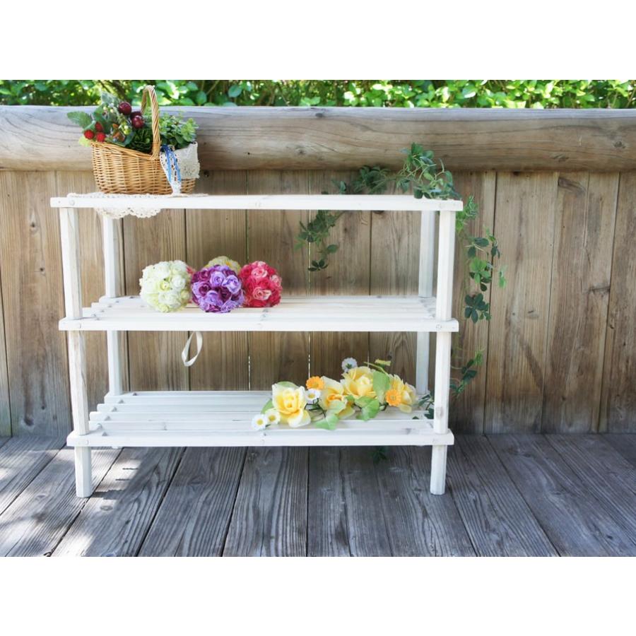 白 ウッドマルチフリーラック3段 ホワイト 木製 棚 シューズラック