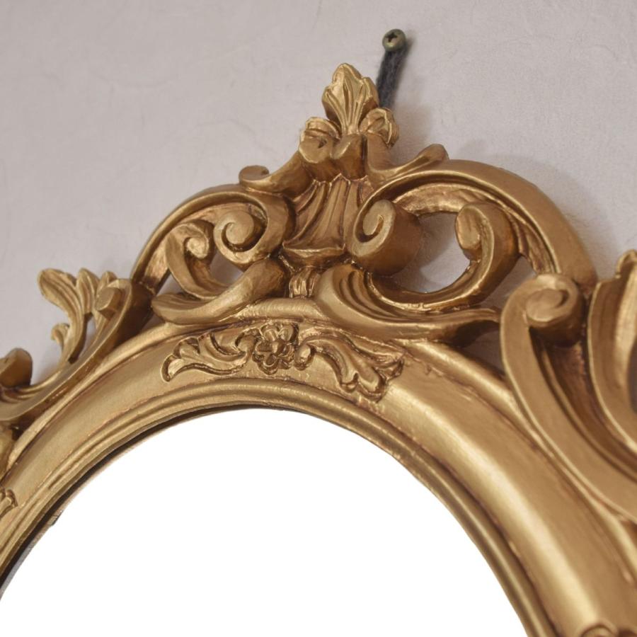 イタリア製 ロココ調 ヨーロピアン 壁掛け鏡 オーバルミラー ゴールド
