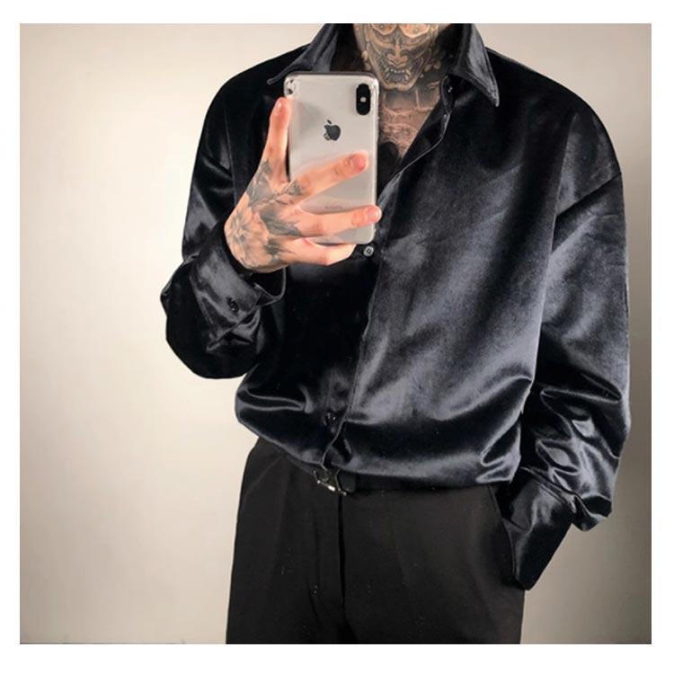 長袖シャツ ベルベットシャツ メンズ ホスト 高級感 極艶シャツ シャツ