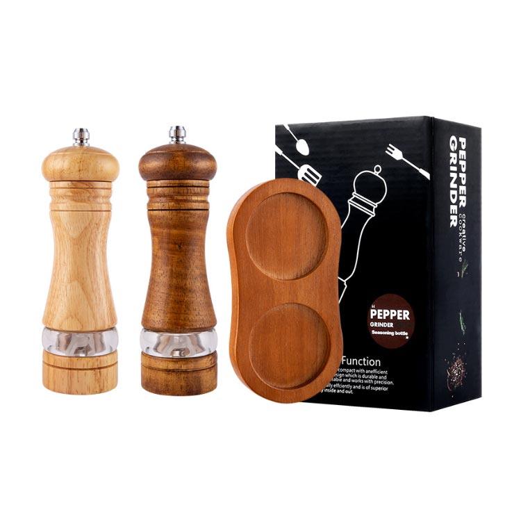 ペッパーミル 受け皿付き 3点セット 木製ソルト ミル 手動 岩塩挽き
