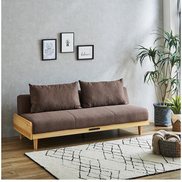 ソファベッド 3段階リクライニング 幅186 ファブリック座面×天然木