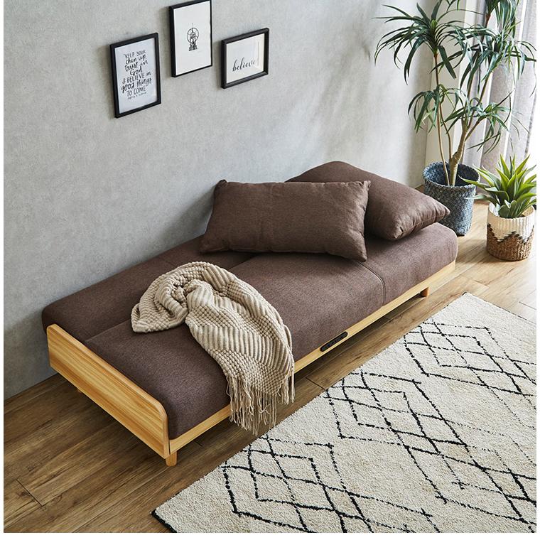 ソファベッド 3段階リクライニング 幅186 ファブリック座面×天然木